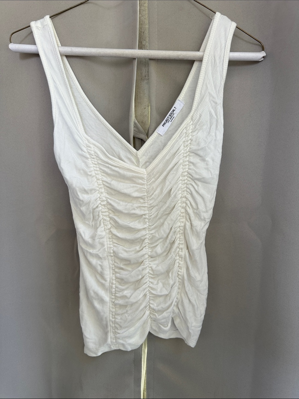 Project Social T Cream Ruched V-Neck Tank